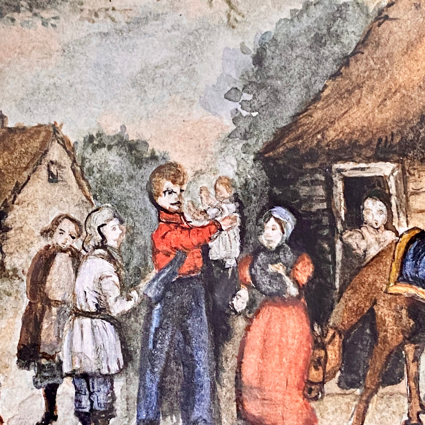 Vintage Rural Village & Horse Scene Original Painting Art Signed Elaine Simmons