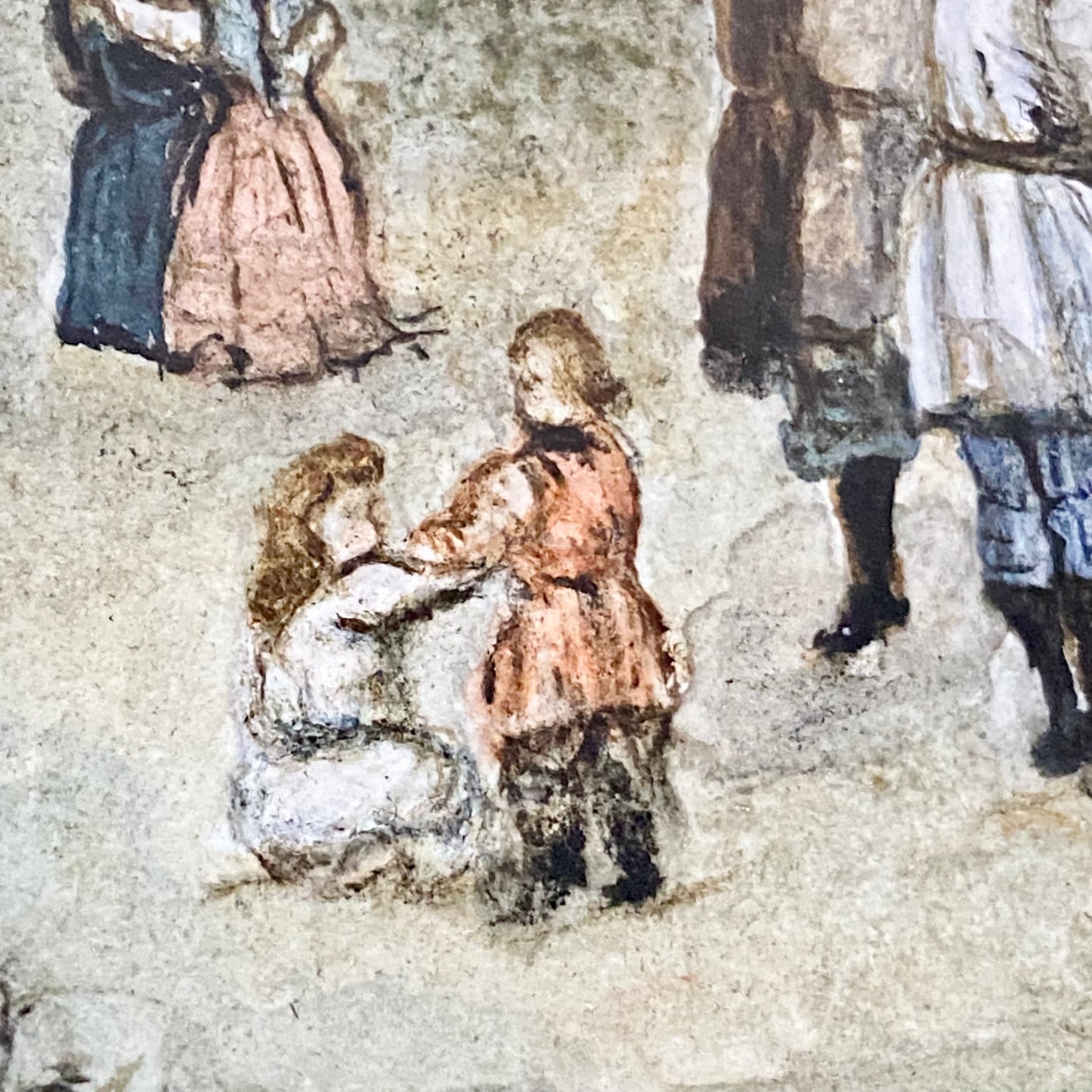 Vintage Rural Village & Horse Scene Original Painting Art Signed Elaine Simmons