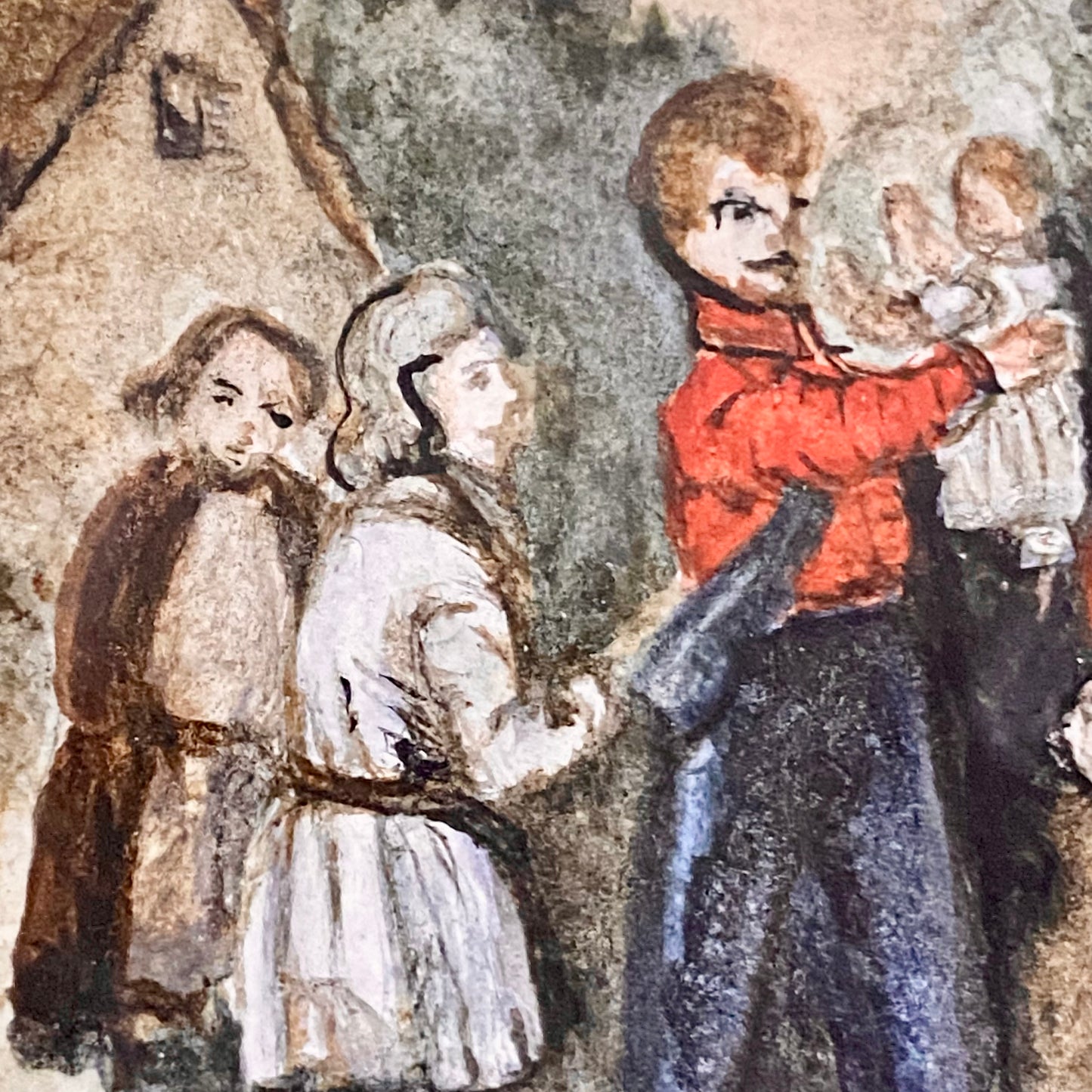 Vintage Rural Village & Horse Scene Original Painting Art Signed Elaine Simmons