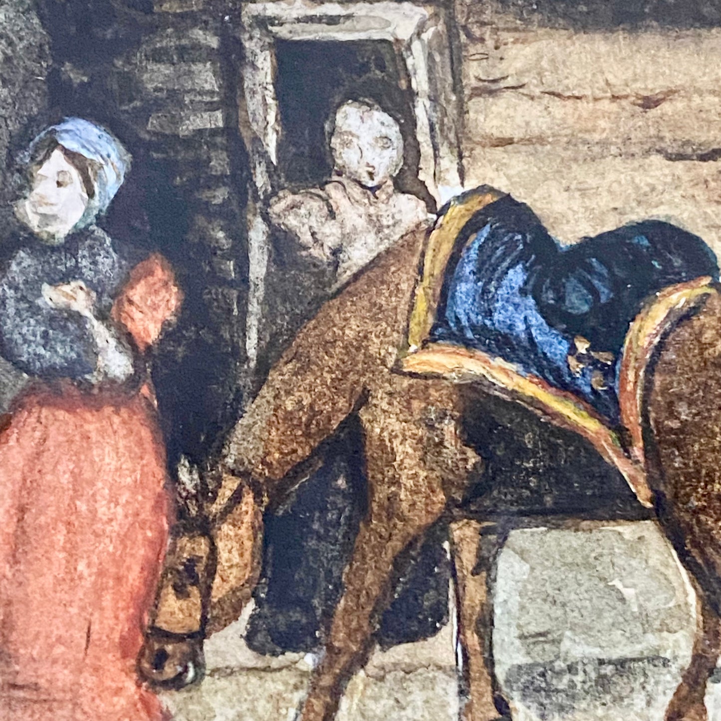 Vintage Rural Village & Horse Scene Original Painting Art Signed Elaine Simmons