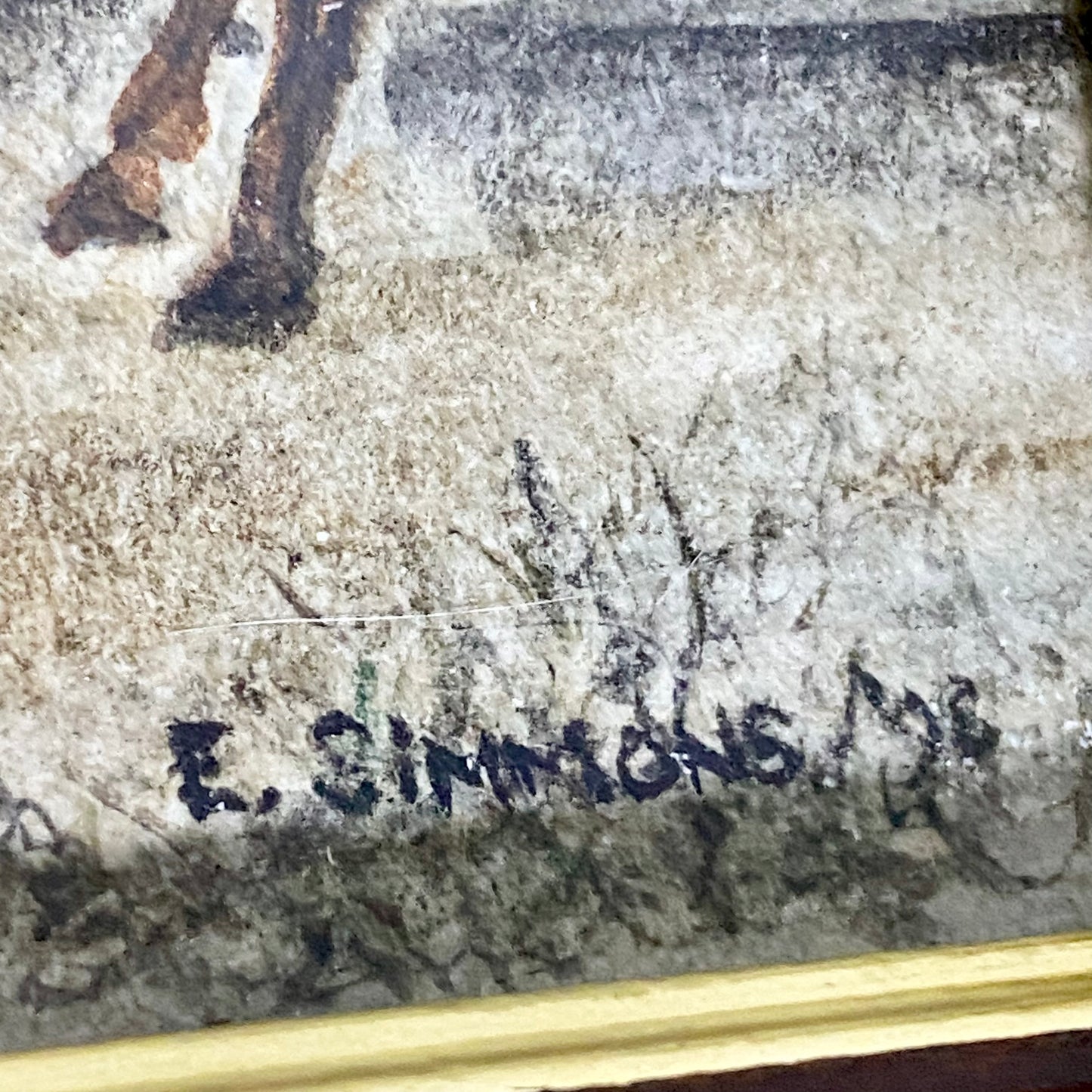 Vintage Rural Village & Horse Scene Original Painting Art Signed Elaine Simmons