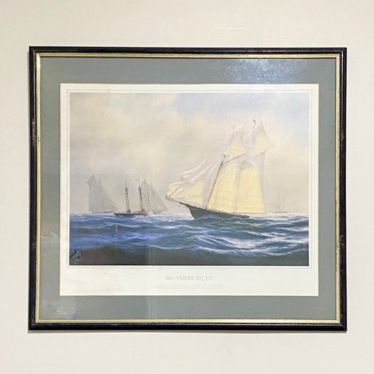 Vintage The America’s Cup Signed Art Print Painting By Tim Thompson 1876 Framed