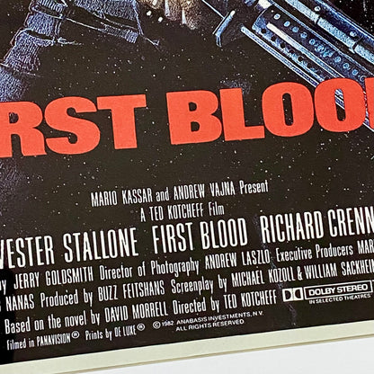 Vintage First Blood Rambo Movie Film Promotional Poster Art Print Framed Glazed