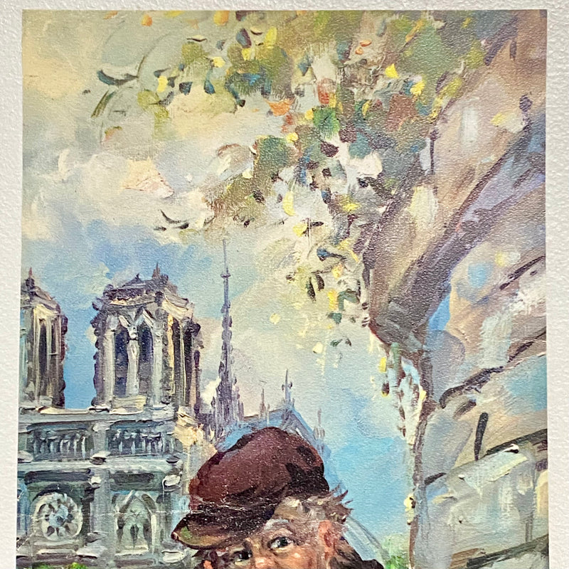 Vintage Clochard De Paris Street Scene Art Deco Print Plate Signed Pierre 1969