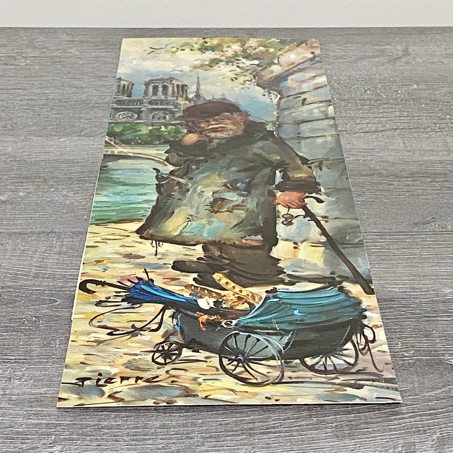 Vintage Clochard De Paris Street Scene Art Deco Print Plate Signed Pierre 1969