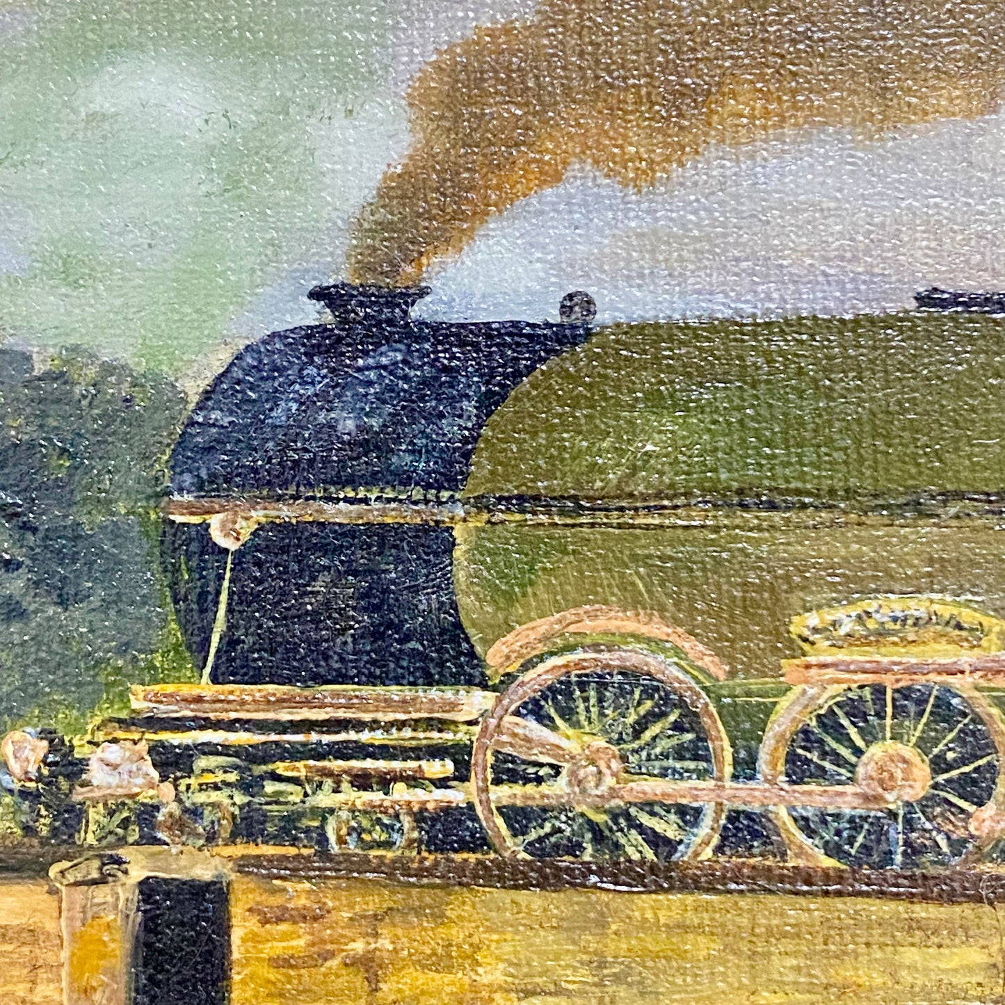 Vintage Flying Scotsman Crossing Bridge Oil On Board Painting Signed Routledge