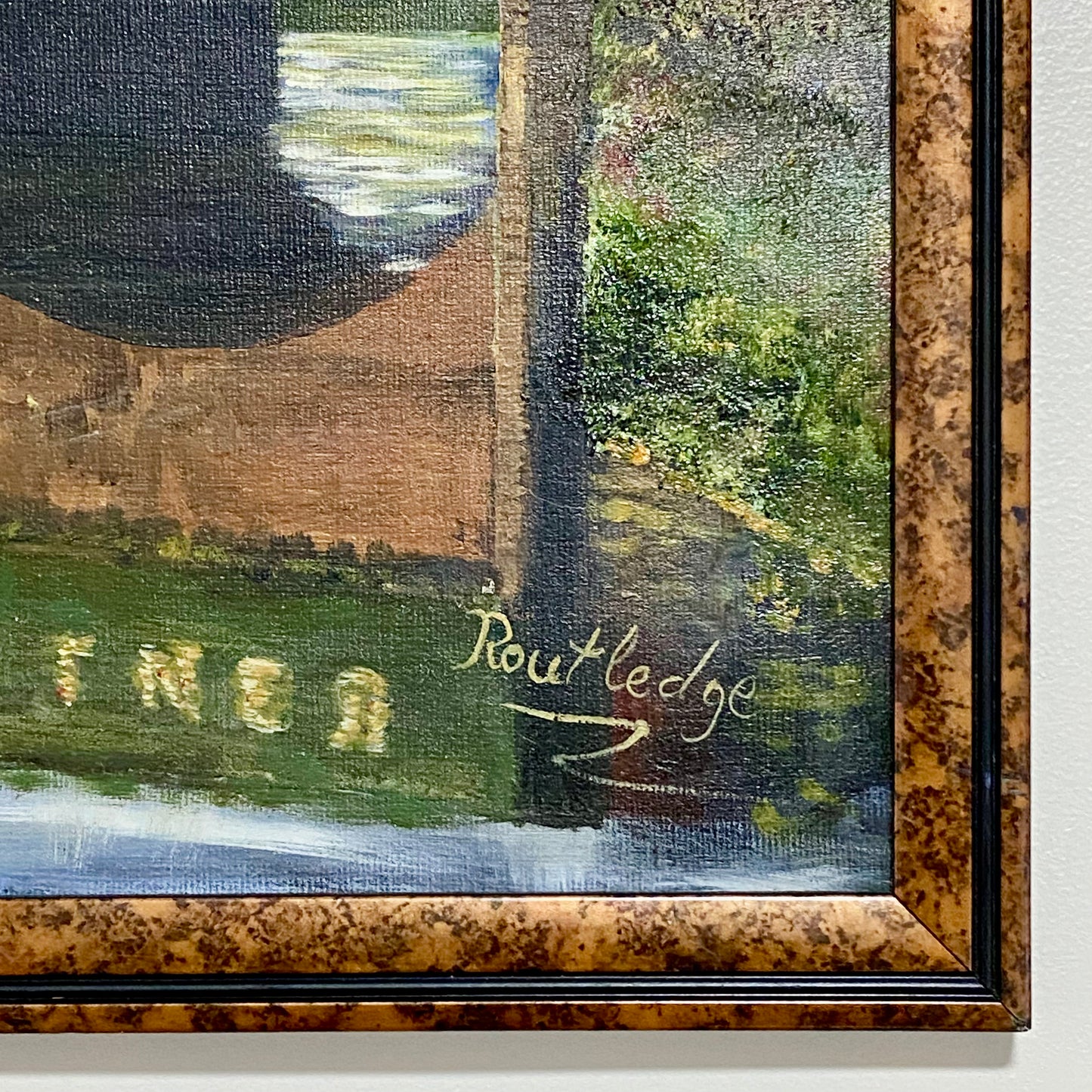 Vintage Flying Scotsman Crossing Bridge Oil On Board Painting Signed Routledge