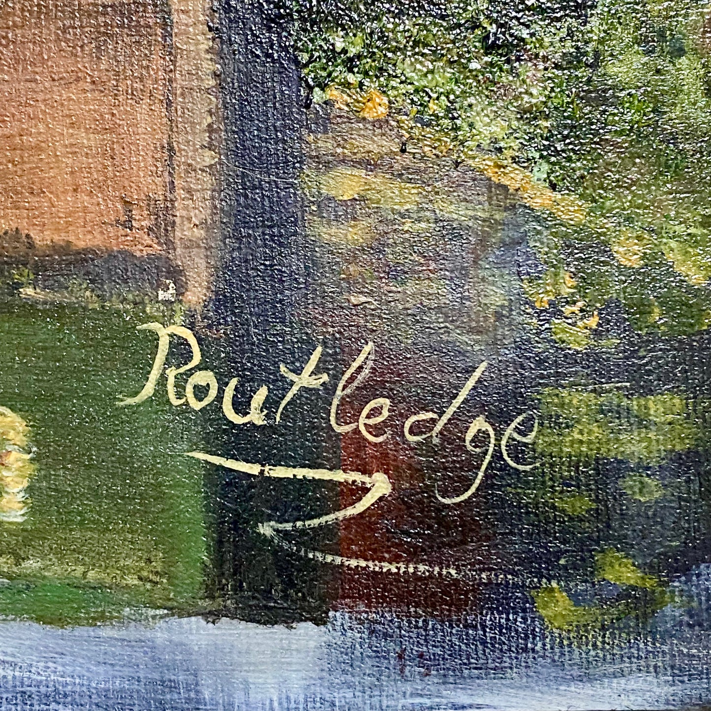 Vintage Flying Scotsman Crossing Bridge Oil On Board Painting Signed Routledge