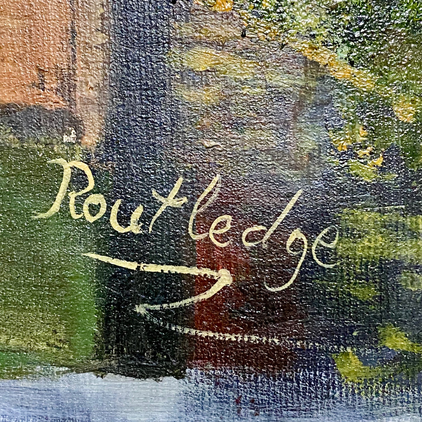 Vintage Flying Scotsman Crossing Bridge Oil On Board Painting Signed Routledge