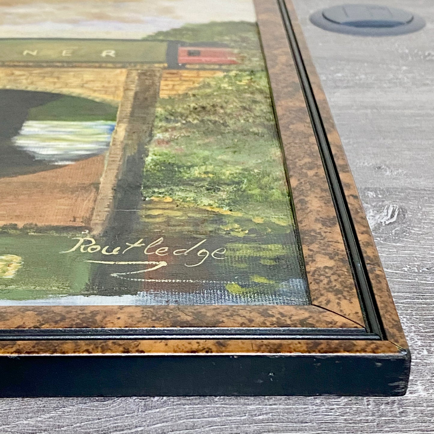 Vintage Flying Scotsman Crossing Bridge Oil On Board Painting Signed Routledge