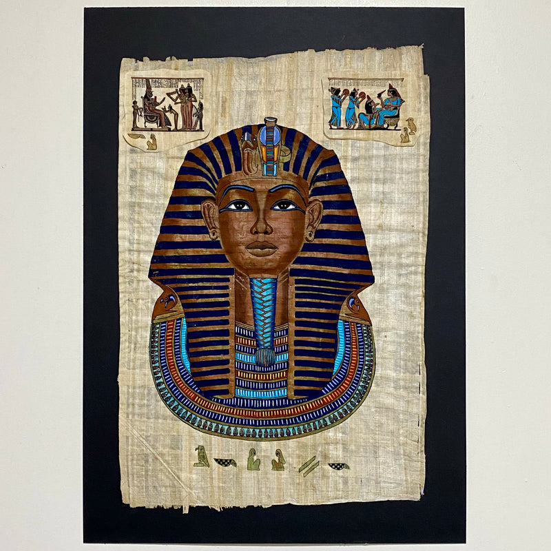 Ancient Egyptian Golden Pharaoh Tutankhamun Mask Hand Painted Papyrus Egypt Rare