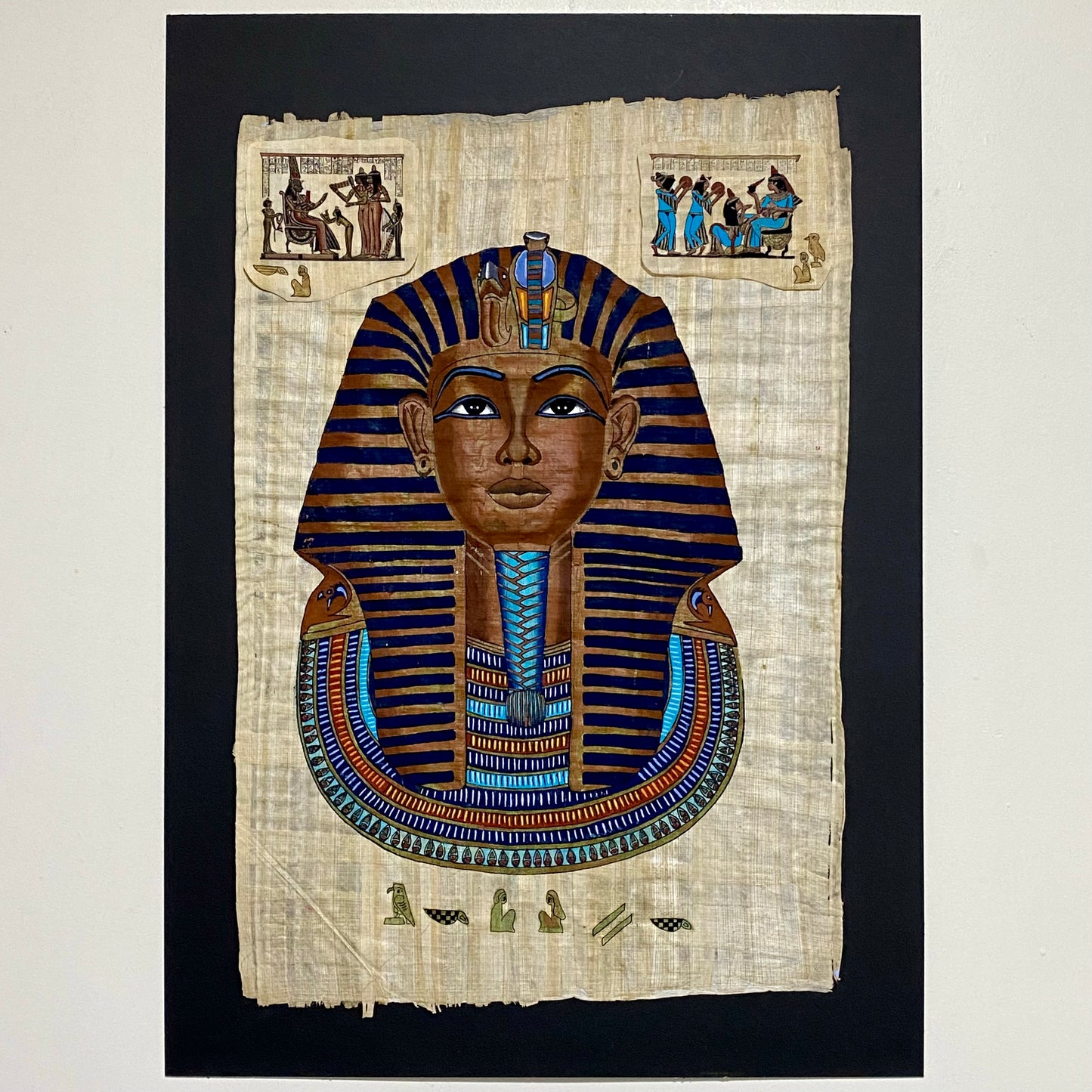 Ancient Egyptian Golden Pharaoh Tutankhamun Mask Hand Painted Papyrus Egypt Rare