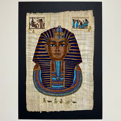 Ancient Egyptian Golden Pharaoh Tutankhamun Mask Hand Painted Papyrus Egypt Rare