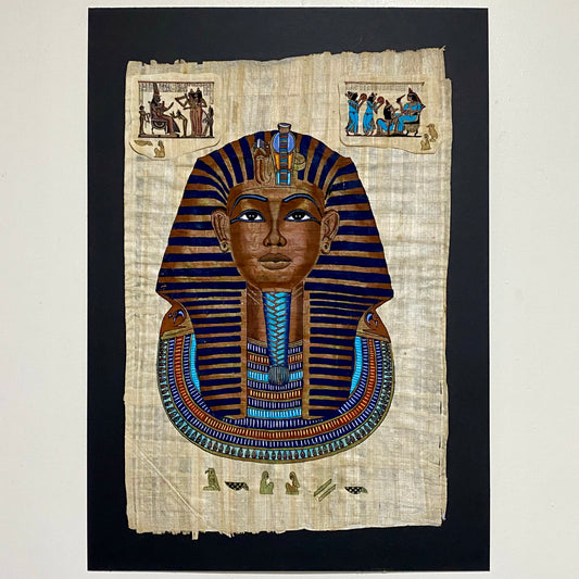 Ancient Egyptian Golden Pharaoh Tutankhamun Mask Hand Painted Papyrus Egypt Rare