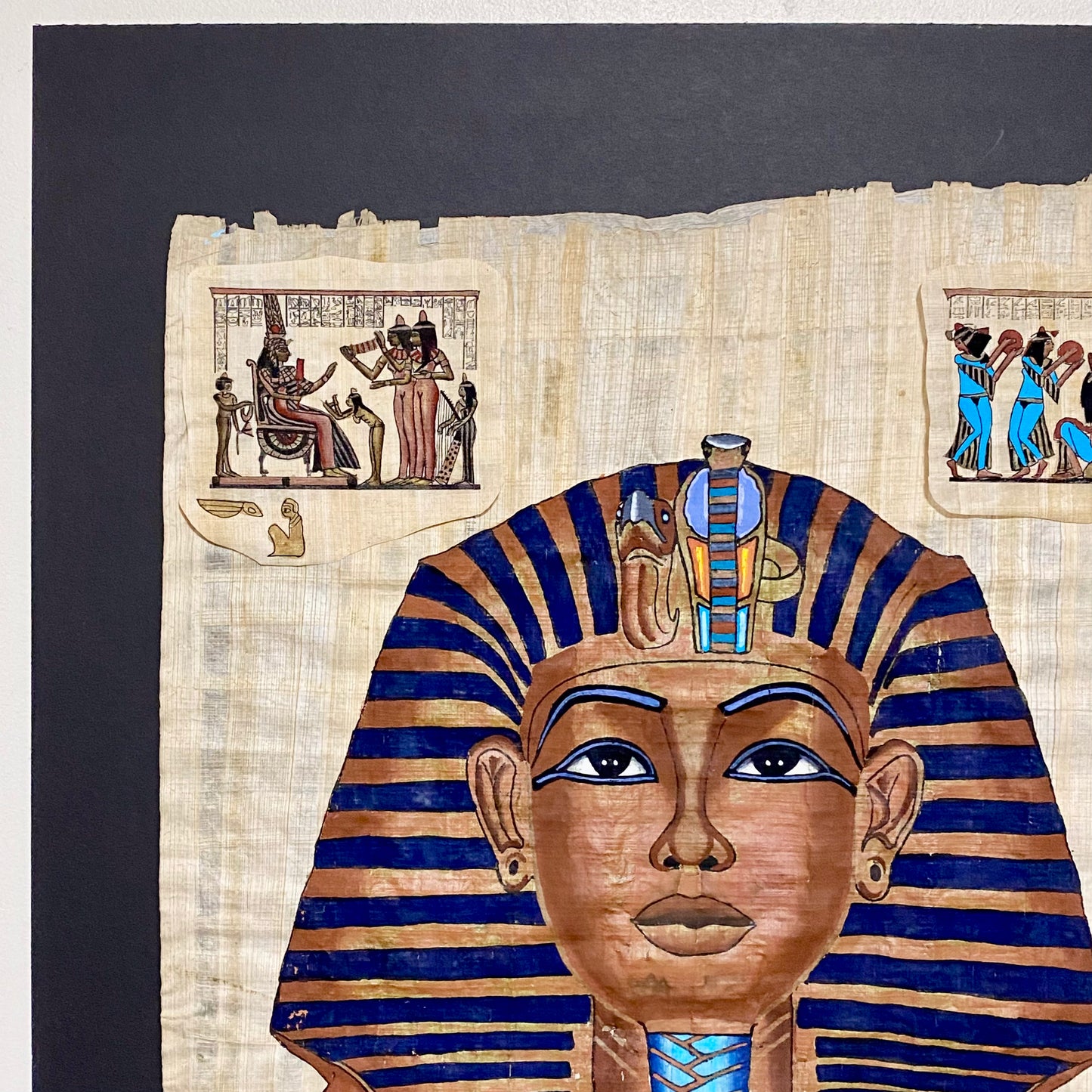 Ancient Egyptian Golden Pharaoh Tutankhamun Mask Hand Painted Papyrus Egypt Rare