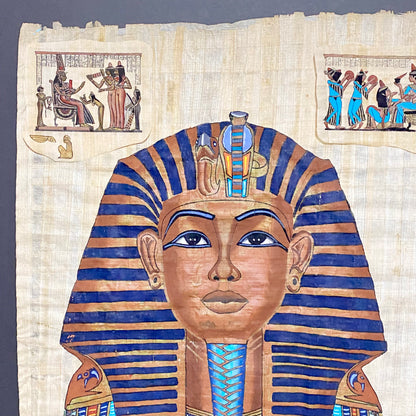 Ancient Egyptian Golden Pharaoh Tutankhamun Mask Hand Painted Papyrus Egypt Rare