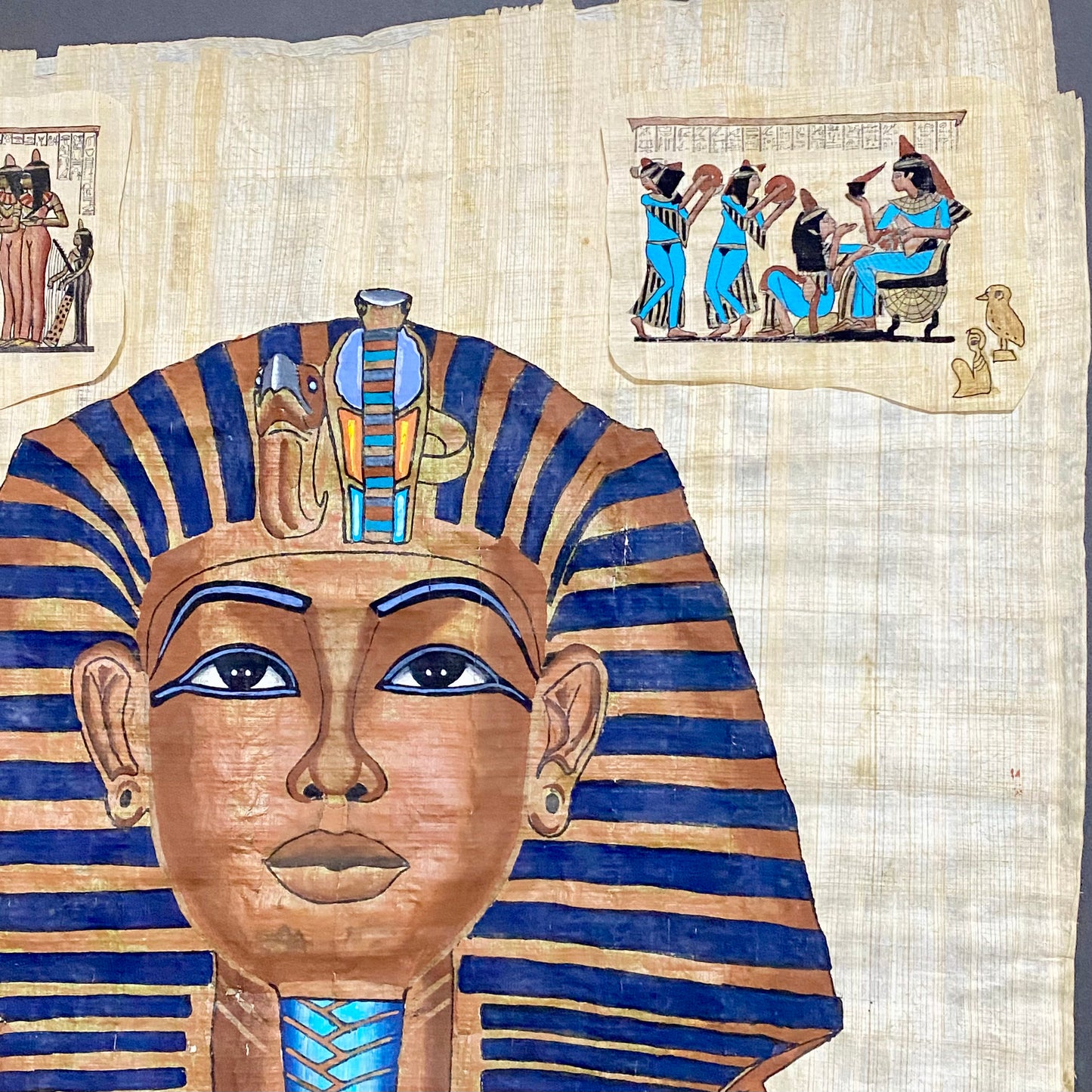 Ancient Egyptian Golden Pharaoh Tutankhamun Mask Hand Painted Papyrus Egypt Rare