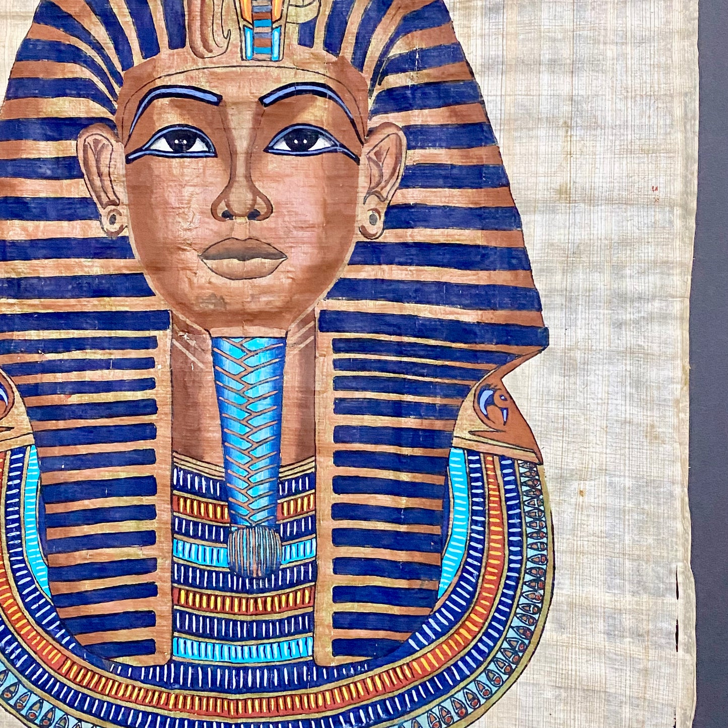 Ancient Egyptian Golden Pharaoh Tutankhamun Mask Hand Painted Papyrus Egypt Rare