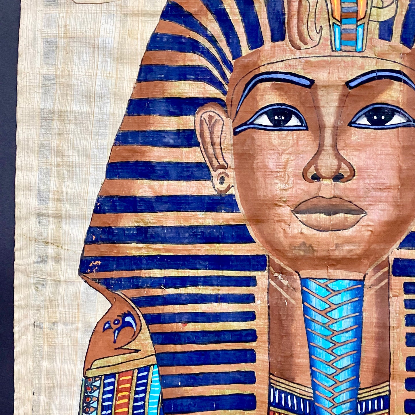 Ancient Egyptian Golden Pharaoh Tutankhamun Mask Hand Painted Papyrus Egypt Rare
