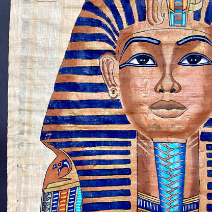 Ancient Egyptian Golden Pharaoh Tutankhamun Mask Hand Painted Papyrus Egypt Rare