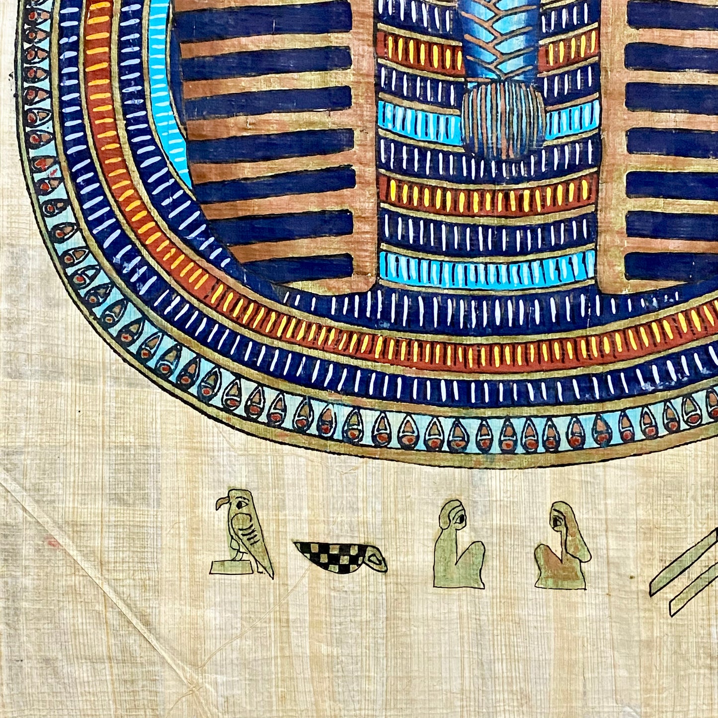 Ancient Egyptian Golden Pharaoh Tutankhamun Mask Hand Painted Papyrus Egypt Rare