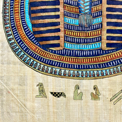 Ancient Egyptian Golden Pharaoh Tutankhamun Mask Hand Painted Papyrus Egypt Rare
