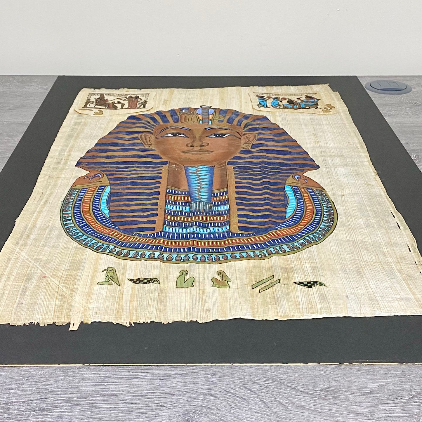 Ancient Egyptian Golden Pharaoh Tutankhamun Mask Hand Painted Papyrus Egypt Rare