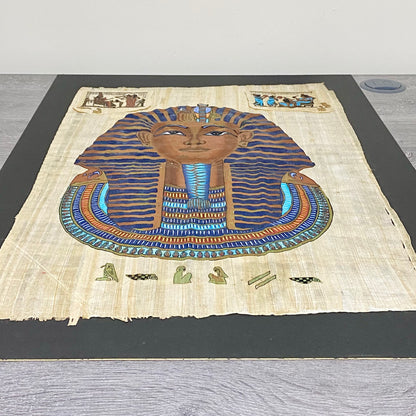 Ancient Egyptian Golden Pharaoh Tutankhamun Mask Hand Painted Papyrus Egypt Rare