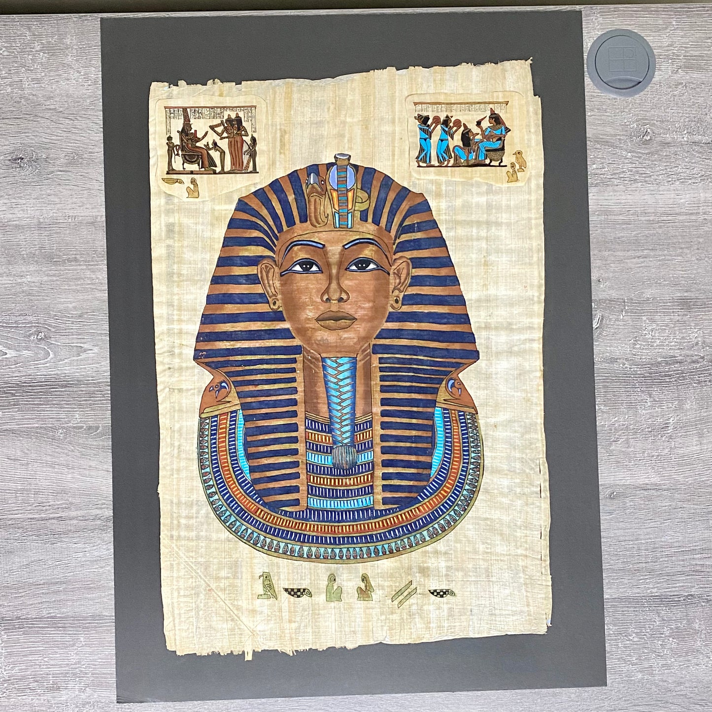 Ancient Egyptian Golden Pharaoh Tutankhamun Mask Hand Painted Papyrus Egypt Rare