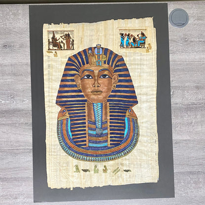 Ancient Egyptian Golden Pharaoh Tutankhamun Mask Hand Painted Papyrus Egypt Rare