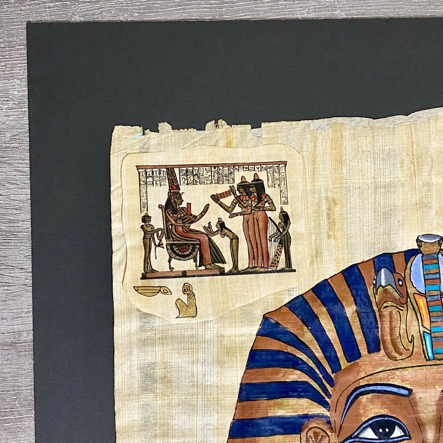 Ancient Egyptian Golden Pharaoh Tutankhamun Mask Hand Painted Papyrus Egypt Rare