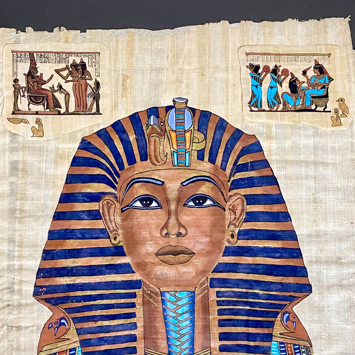 Ancient Egyptian Golden Pharaoh Tutankhamun Mask Hand Painted Papyrus Egypt Rare