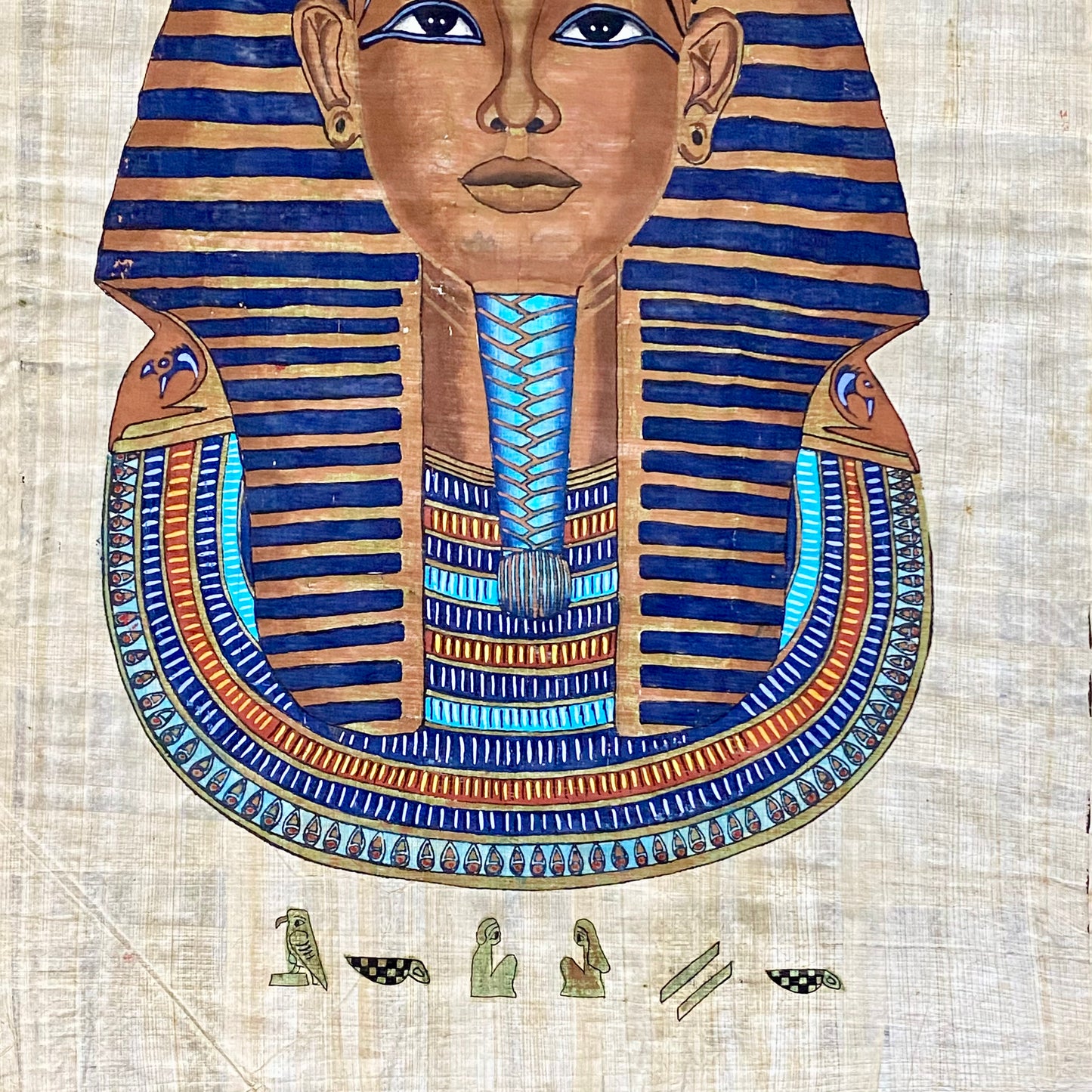 Ancient Egyptian Golden Pharaoh Tutankhamun Mask Hand Painted Papyrus Egypt Rare