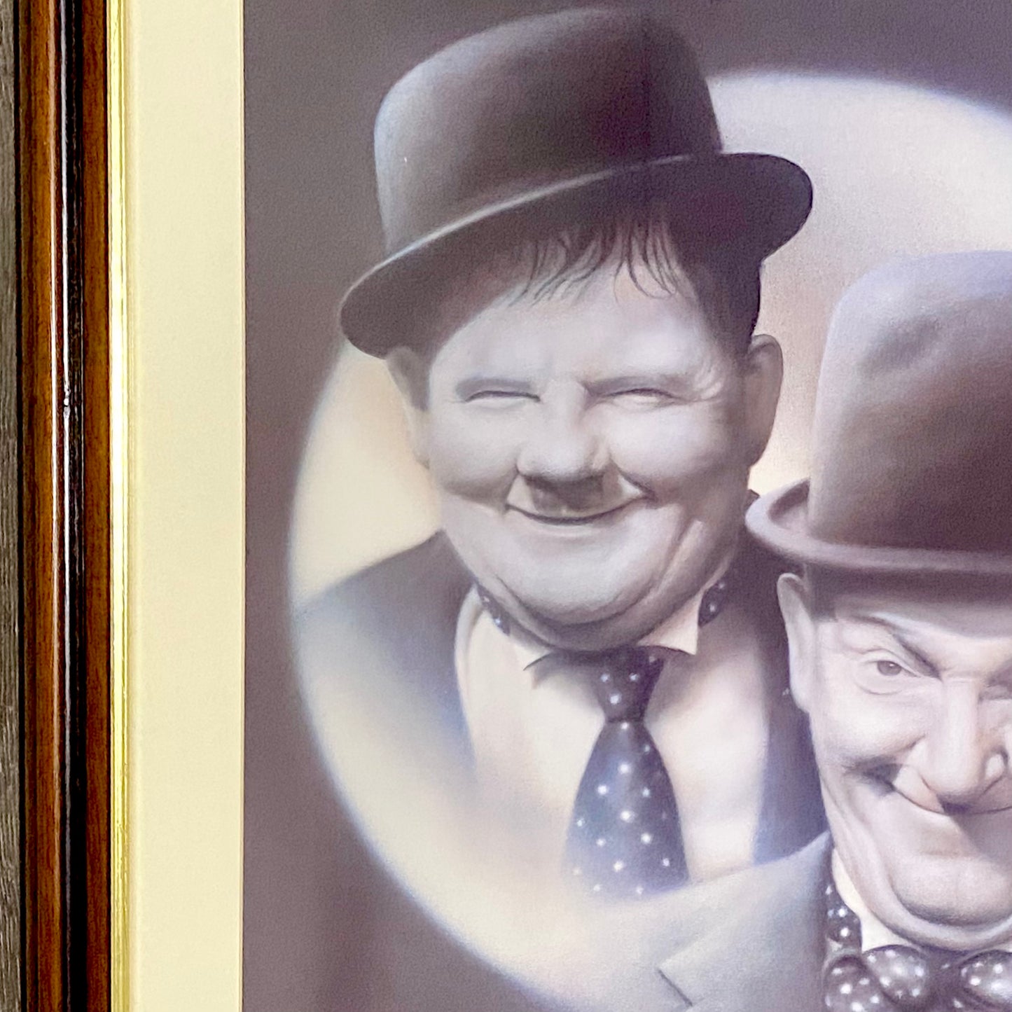 Retro Double Trouble Laurel & Hardy Portrait Print Signed Stuart Coffield Framed