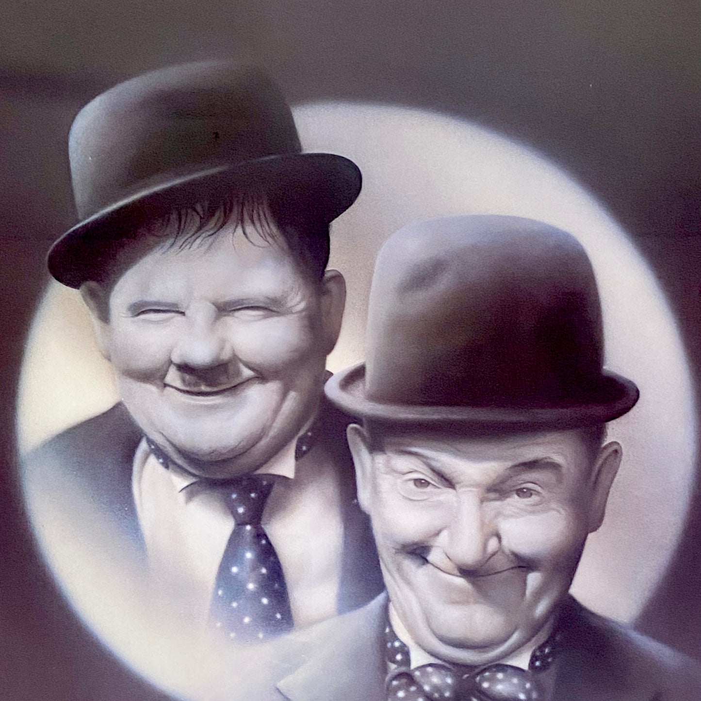 Retro Double Trouble Laurel & Hardy Portrait Print Signed Stuart Coffield Framed