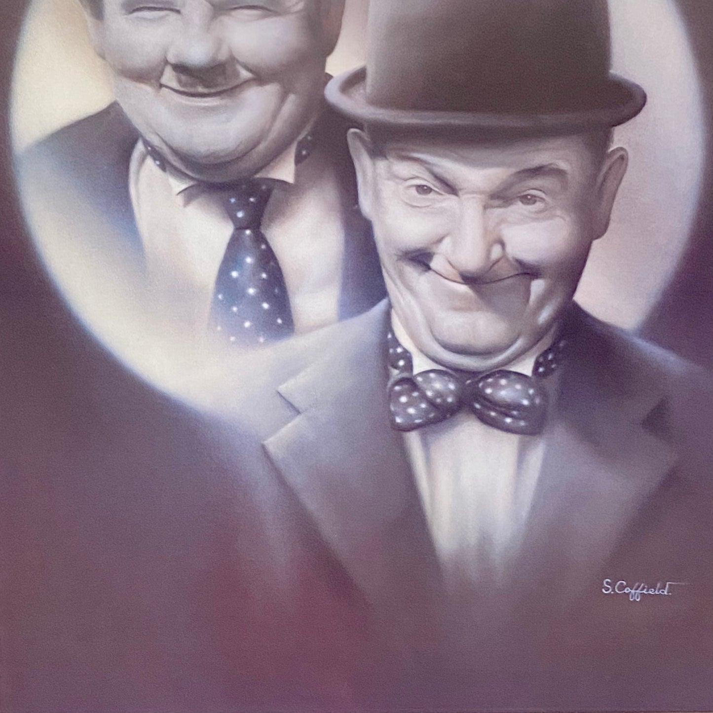 Retro Double Trouble Laurel & Hardy Portrait Print Signed Stuart Coffield Framed