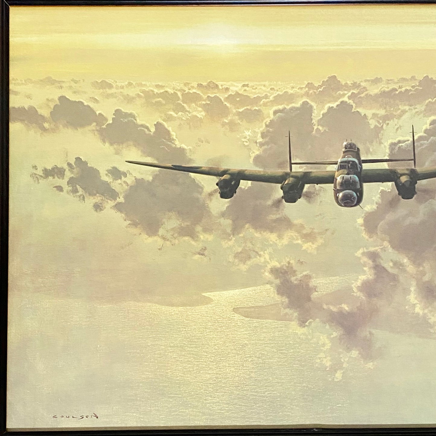 Vintage Outbound Lancaster Bomber In Flight Large Print Signed Gerald Coulson