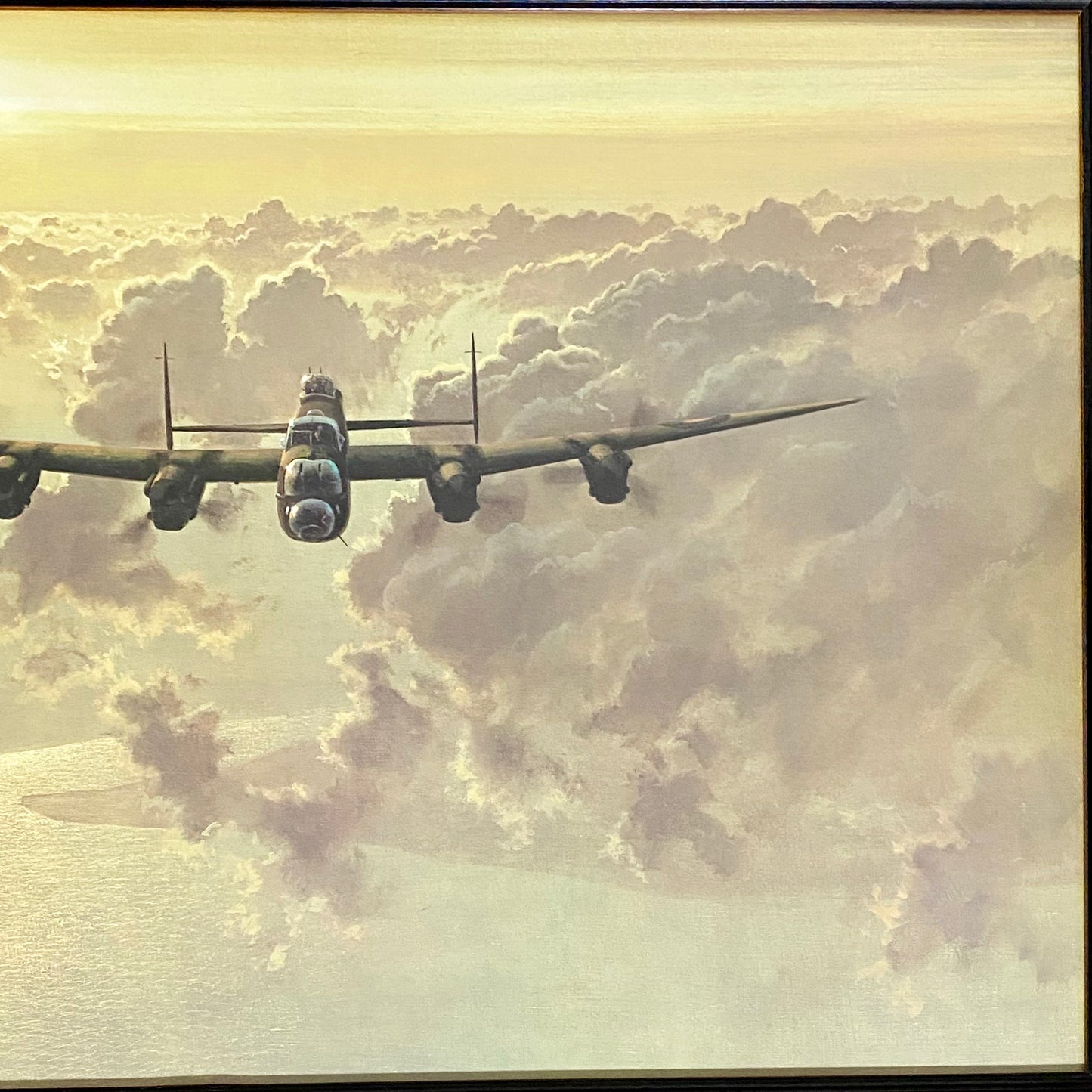 Vintage Outbound Lancaster Bomber In Flight Large Print Signed Gerald Coulson
