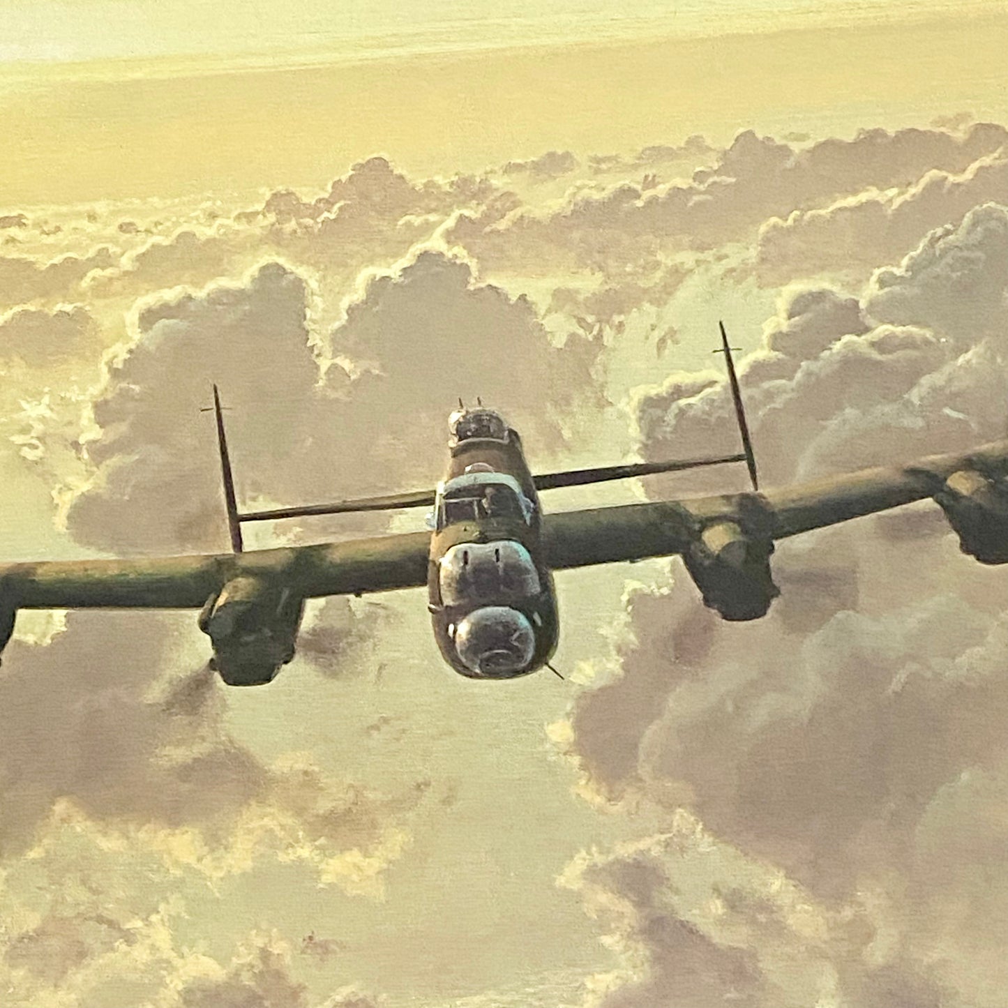 Vintage Outbound Lancaster Bomber In Flight Large Print Signed Gerald Coulson