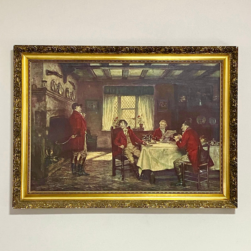 Vintage The Hunt Breakfast Textured Canvas Print After Frank Moss Bennett Framed