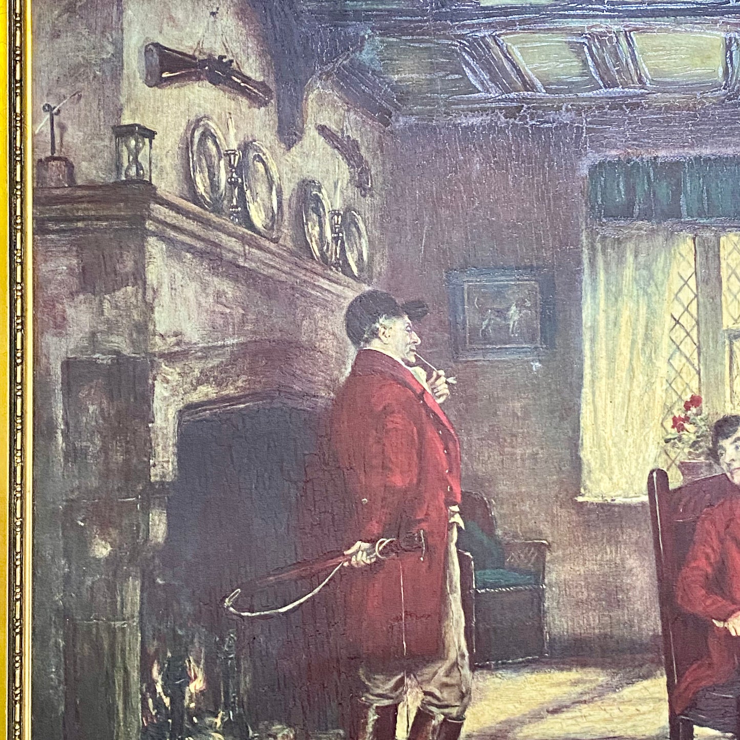 Vintage The Hunt Breakfast Textured Canvas Print After Frank Moss Bennett Framed