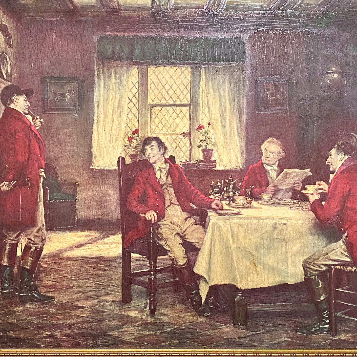 Vintage The Hunt Breakfast Textured Canvas Print After Frank Moss Bennett Framed