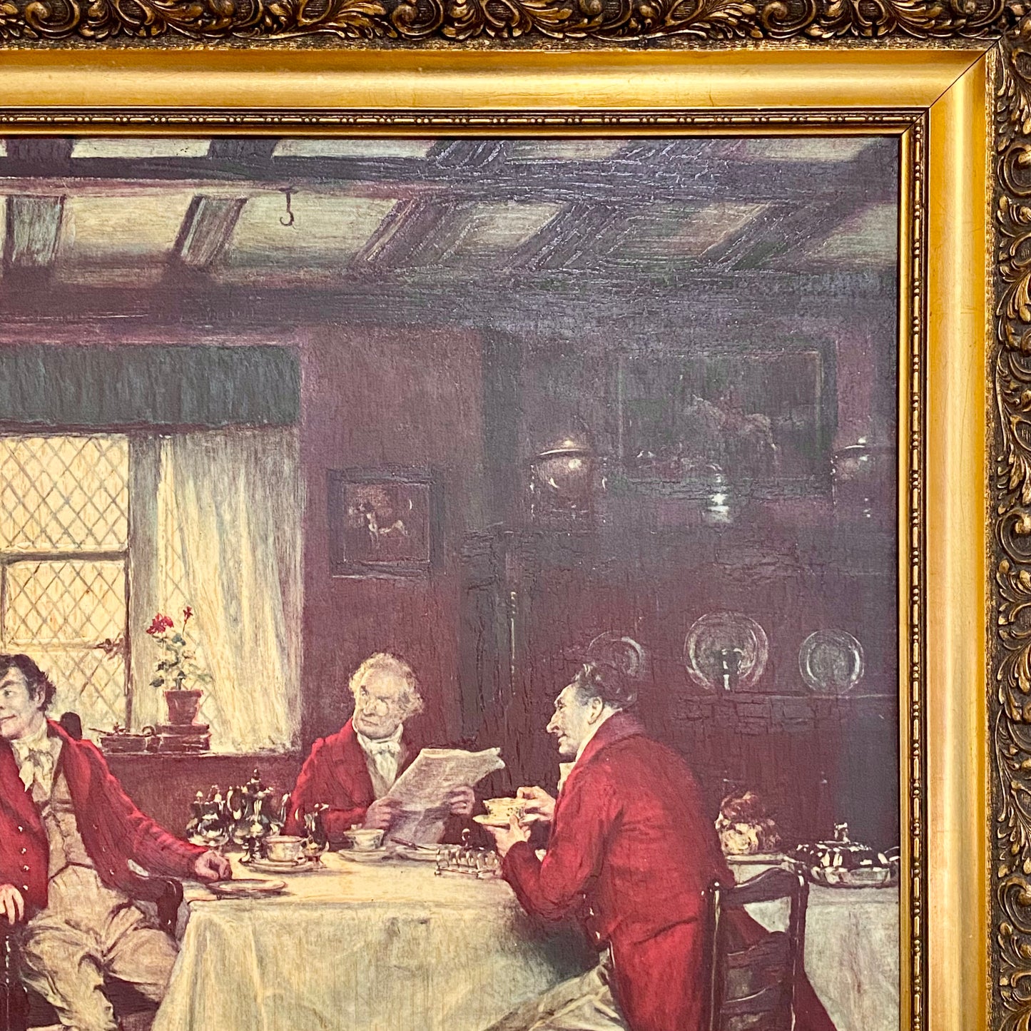 Vintage The Hunt Breakfast Textured Canvas Print After Frank Moss Bennett Framed