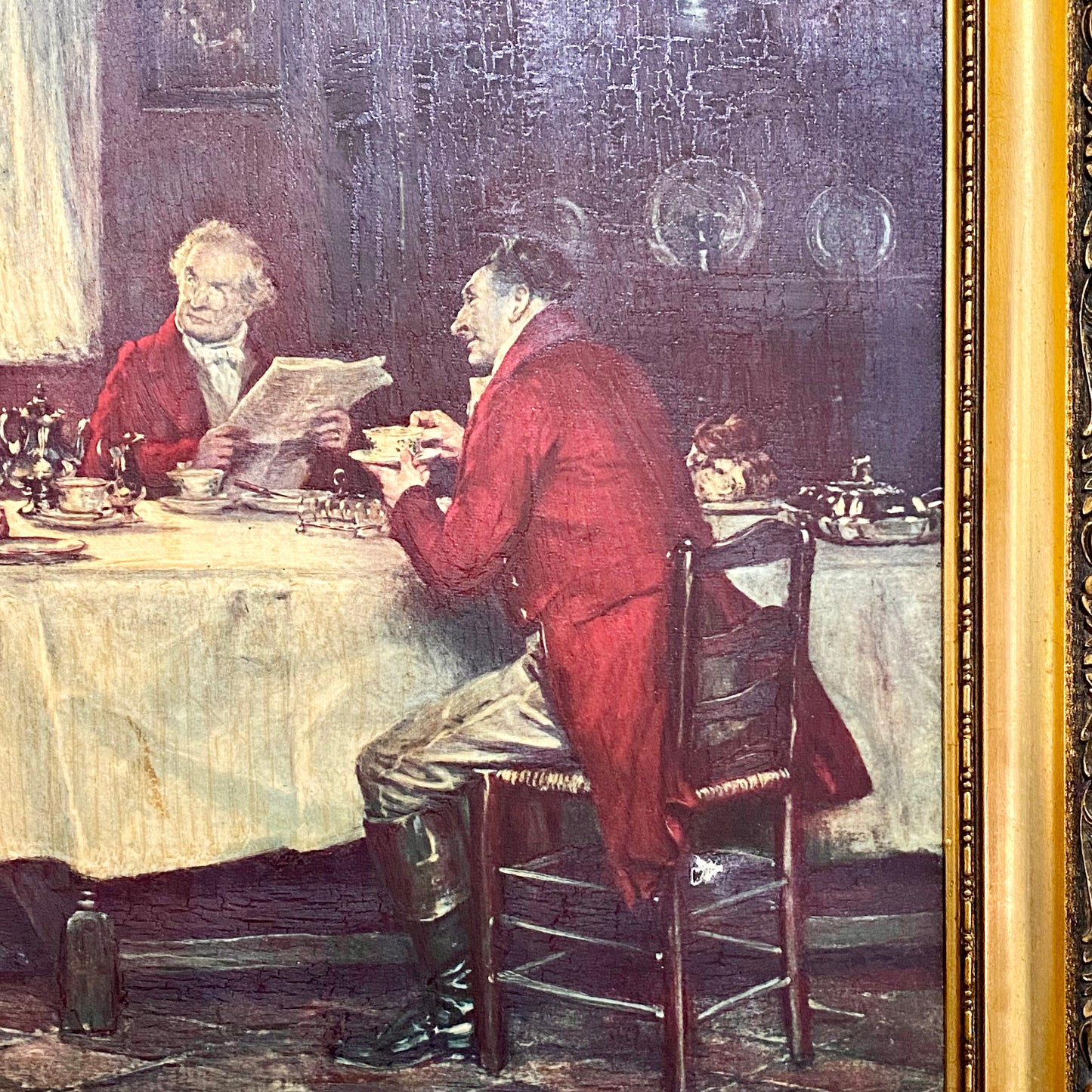 Vintage The Hunt Breakfast Textured Canvas Print After Frank Moss Bennett Framed