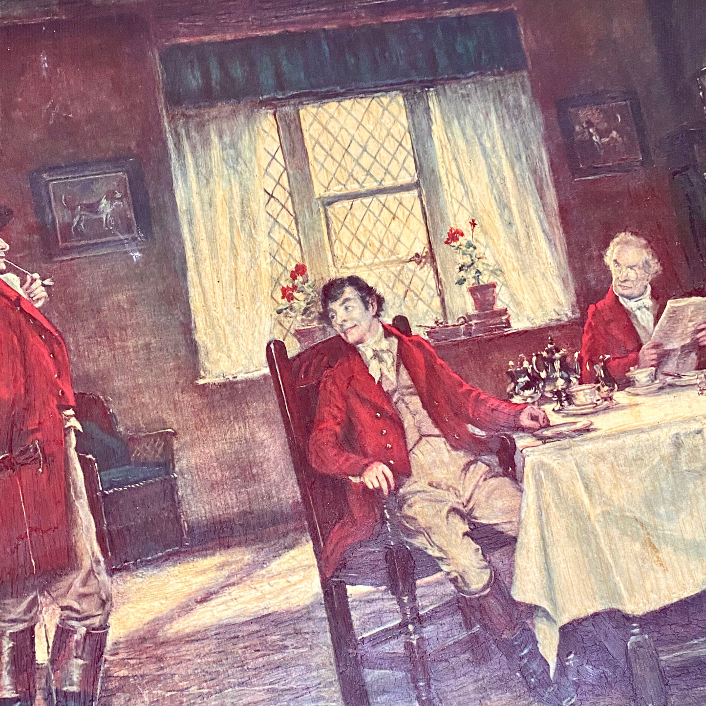 Vintage The Hunt Breakfast Textured Canvas Print After Frank Moss Bennett Framed