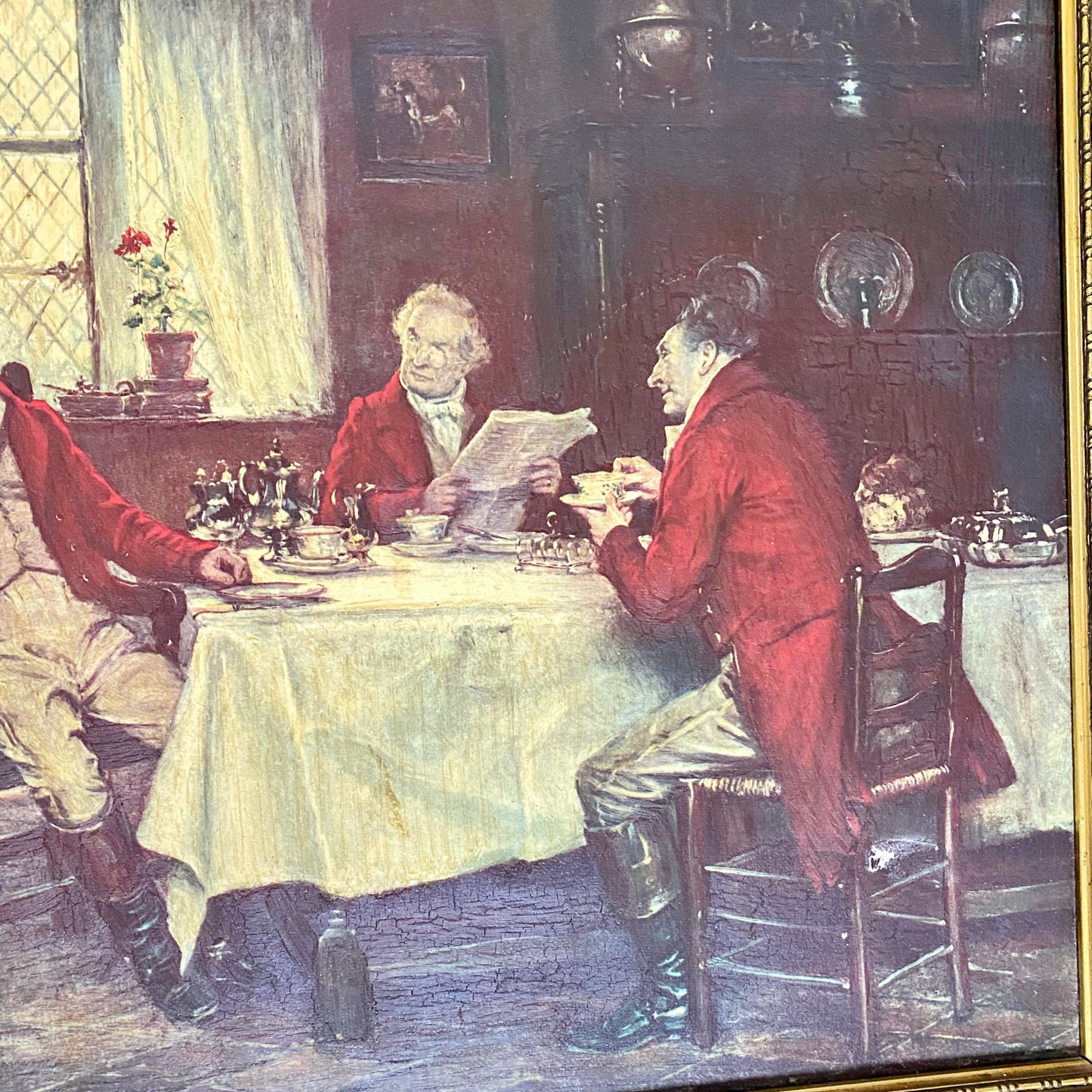 Vintage The Hunt Breakfast Textured Canvas Print After Frank Moss Bennett Framed