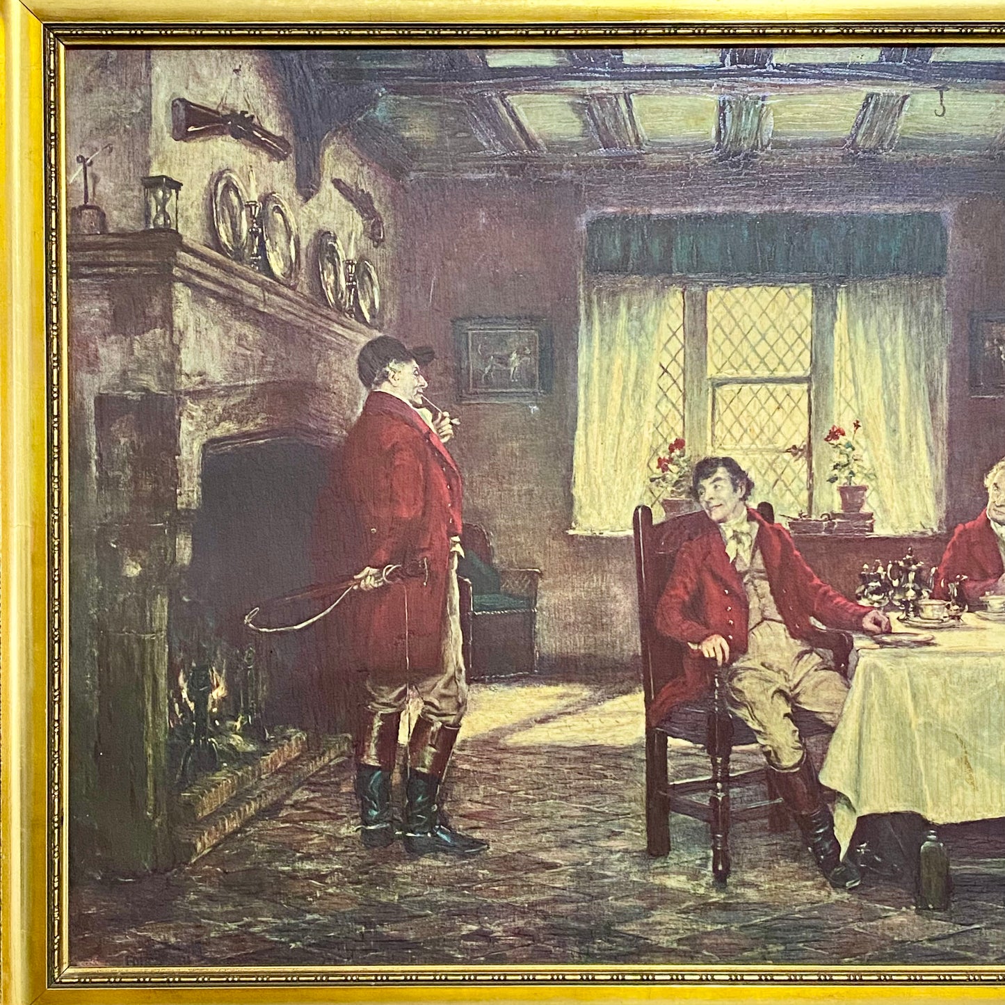Vintage The Hunt Breakfast Textured Canvas Print After Frank Moss Bennett Framed