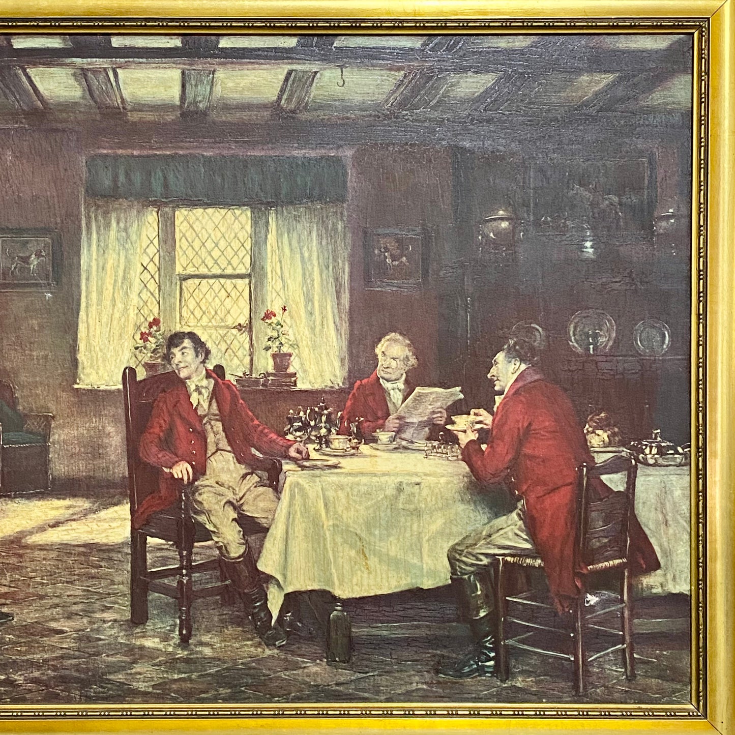 Vintage The Hunt Breakfast Textured Canvas Print After Frank Moss Bennett Framed