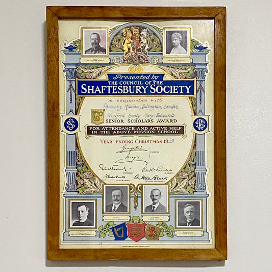 Senior Scholars Award Shaftesbury 1928 Certificate On Board Signed King George V