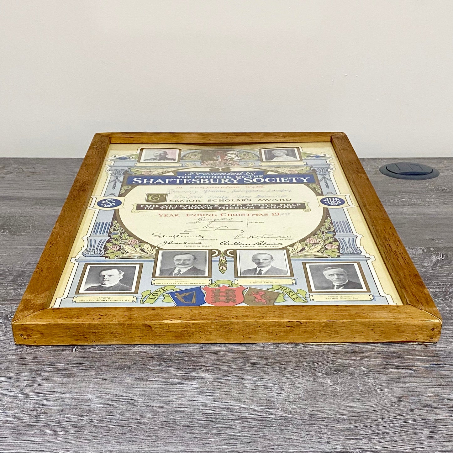 Senior Scholars Award Shaftesbury 1928 Certificate On Board Signed King George V